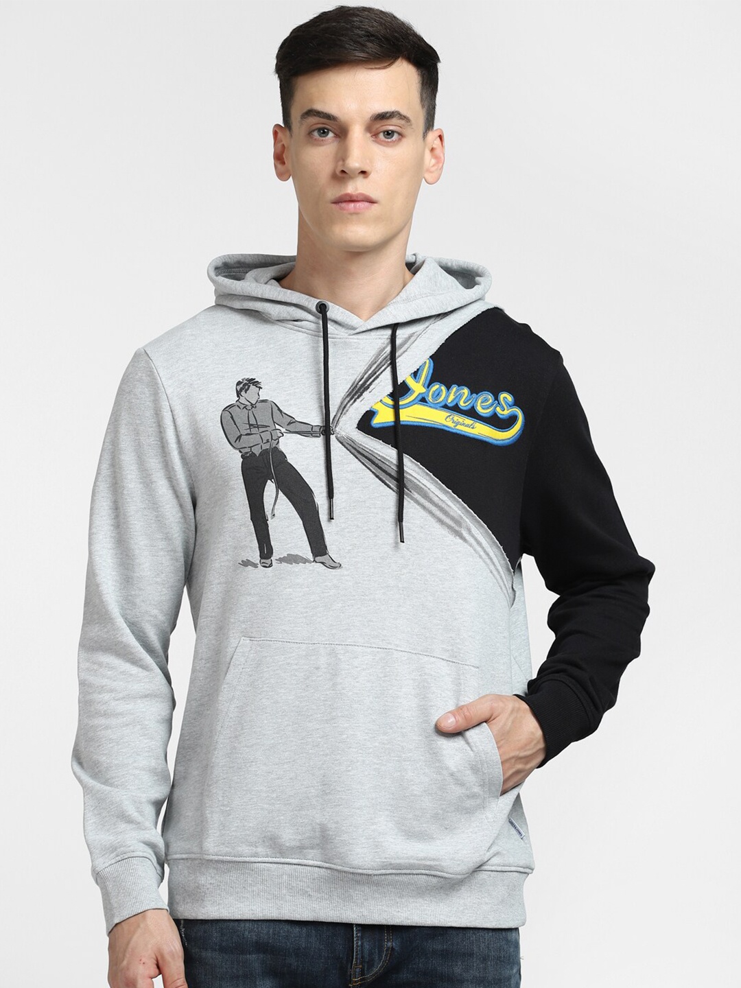 

Jack & Jones Men Graphic Printed Cotton Hooded Sweatshirt, Grey