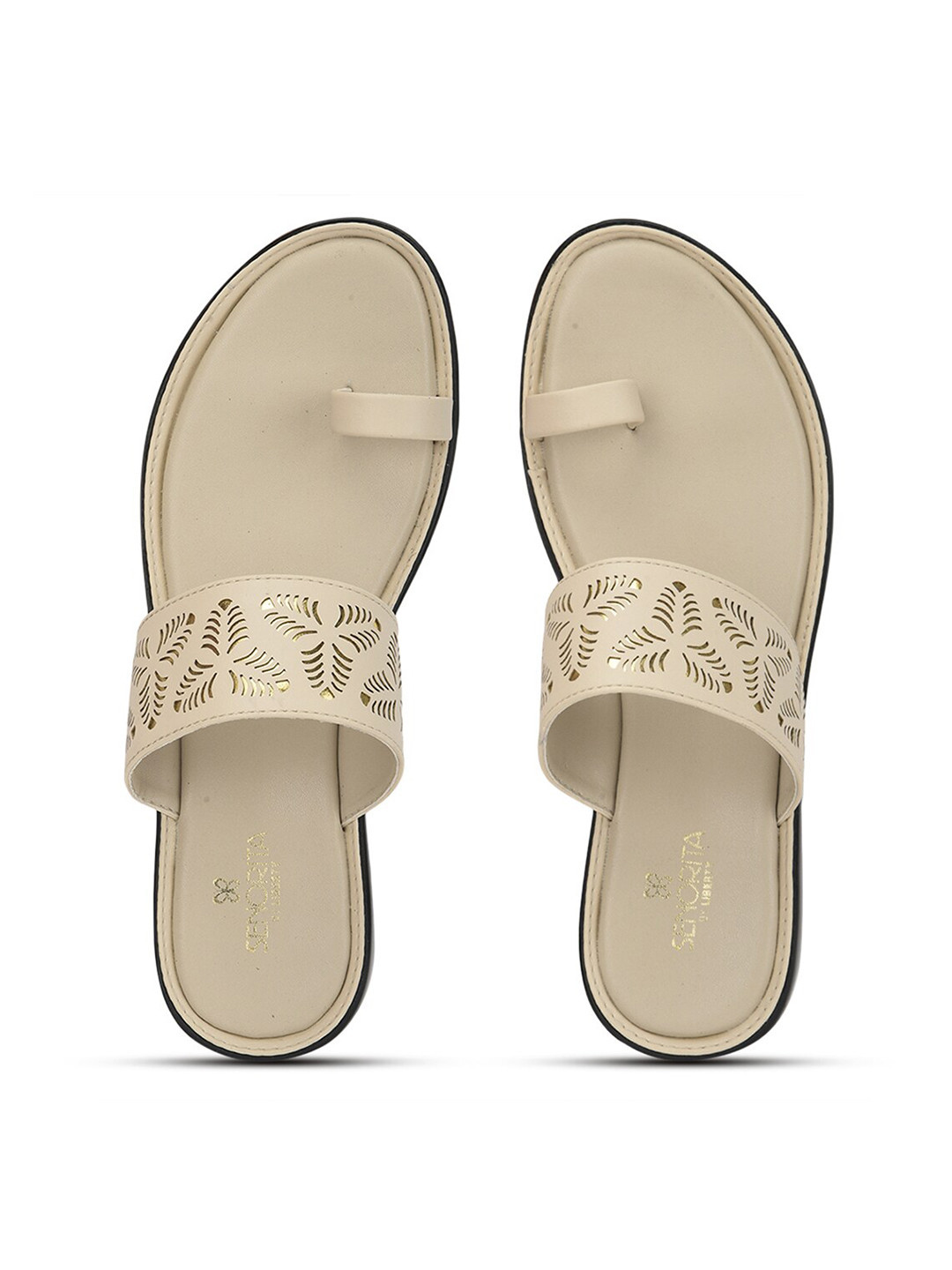 

Liberty Women Textured One Toe Flats with Laser Cuts, Cream