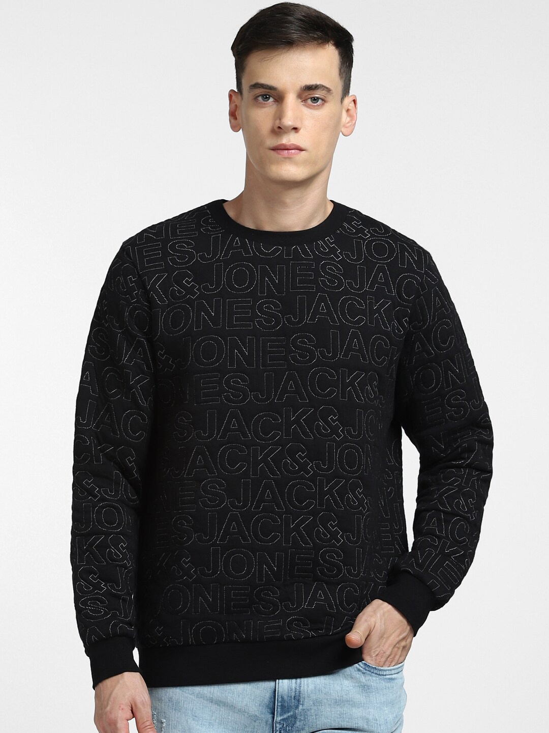 

Jack & Jones Men Brand Logo Printed Cotton Sweatshirt, Black