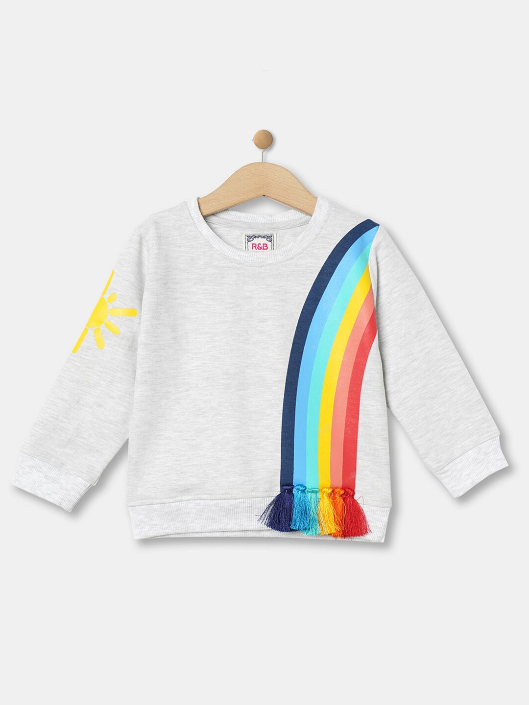 

R&B Girls Printed Round Neck Long Sleeves Sweatshirt, Grey