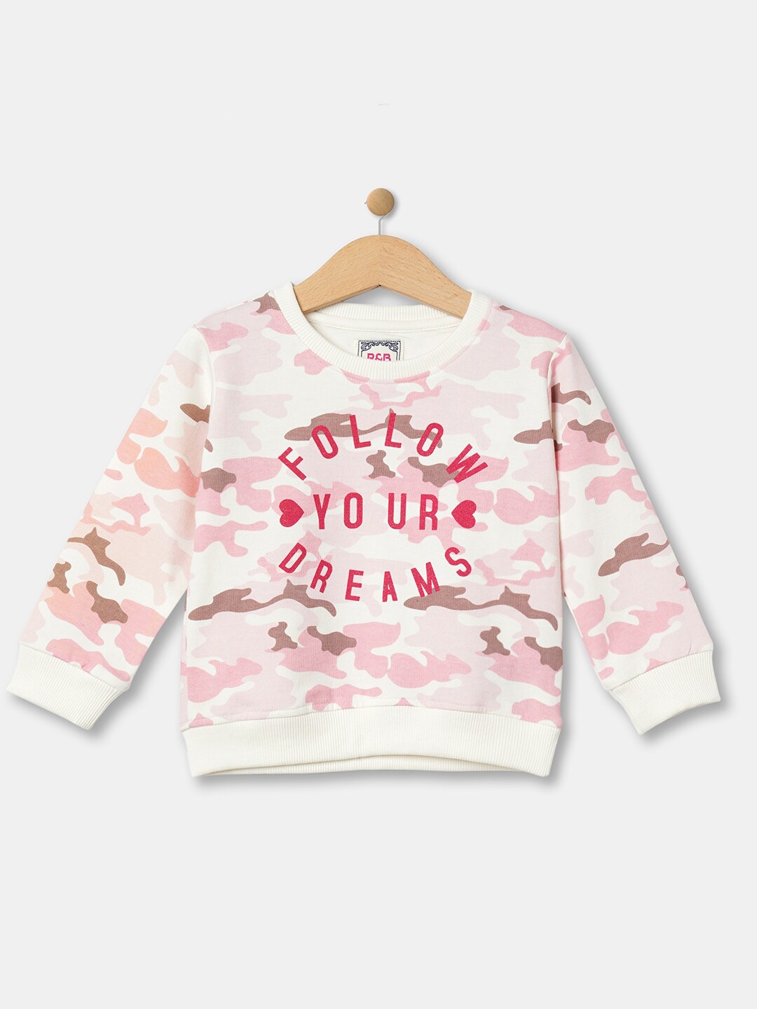 

R&B Girls Camouflage Printed Long Sleeves Cotton Sweatshirt, White