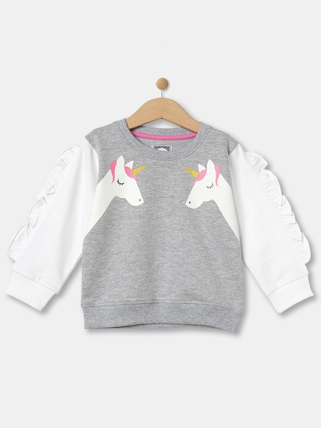 

R&B Girls Round Neck Embroidered Long Sleeves Sweatshirt, Grey