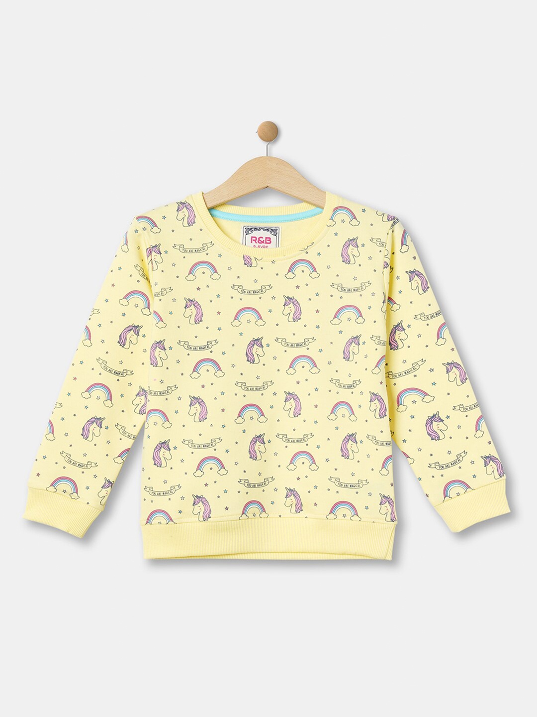 

R&B Girls Printed Round Neck Long Sleeves Sweatshirt, Yellow