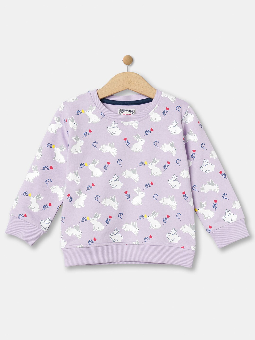 

R&B Girls Printed Round Neck Long Sleeves Sweatshirt, Purple