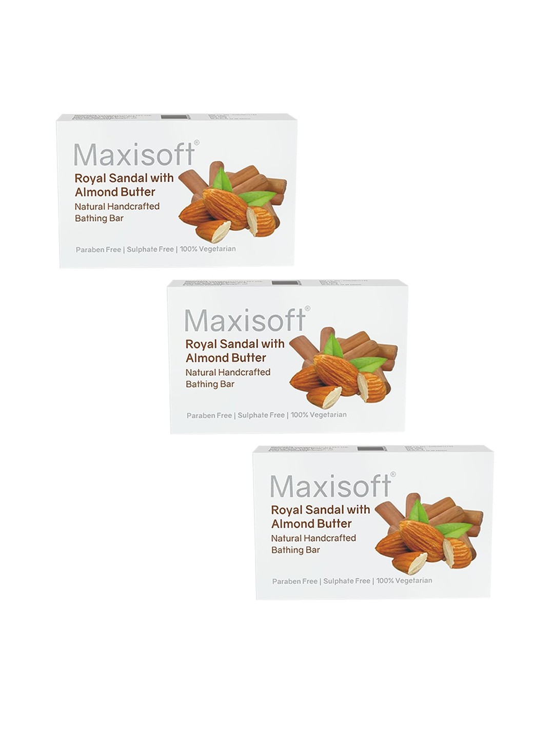 

Maxisoft Pack Of 3 Royal Sandal with Almond Butter Bathing bar Paraben & Sulphate Free 75gm, Na