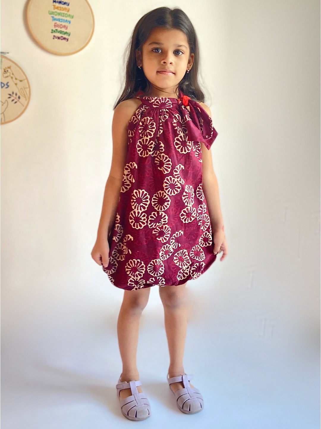 

charkhee Girls Maroon Floral A-Line Cotton Dress