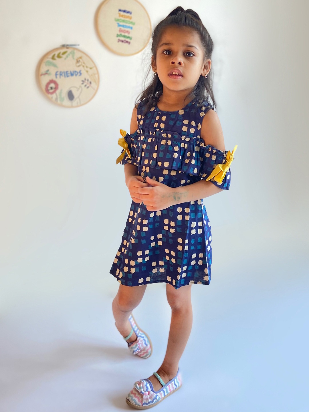 

charkhee Girls Printed Knee Length A-Line Dress, Navy blue