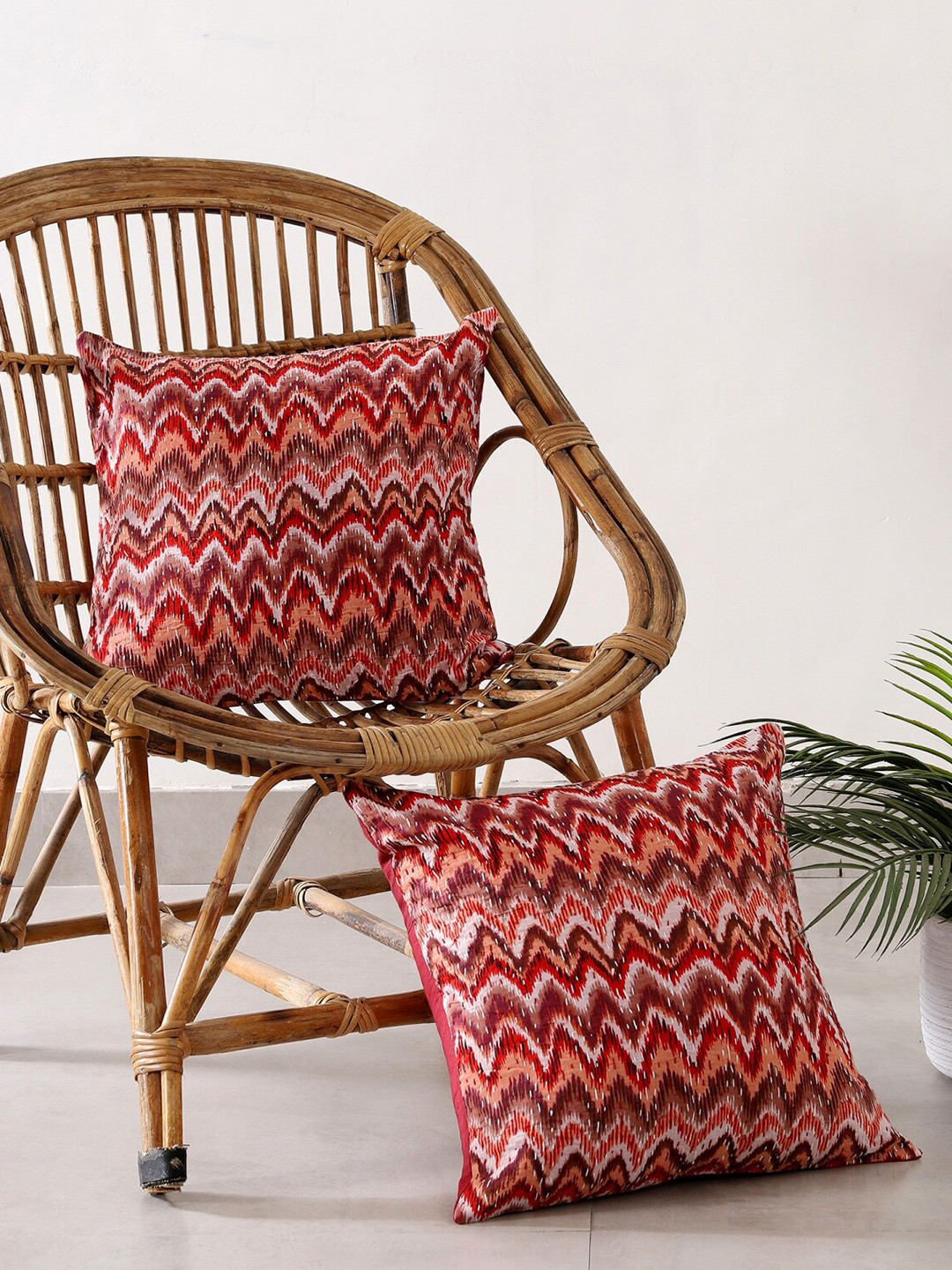 

HANDICRAFT PALACE Set of 2 Cotton Printed Square Cushion Covers, Maroon