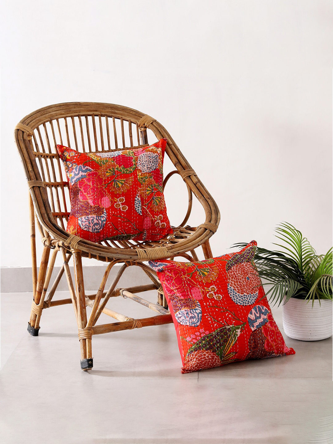 

HANDICRAFT PALACE Set of 2 Cotton Printed Square Cushion Covers, Red