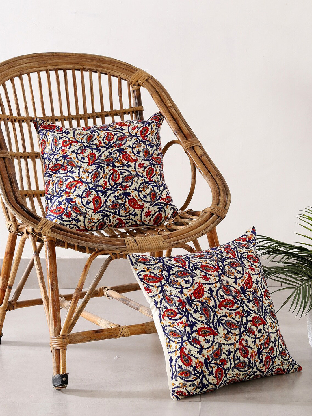 

HANDICRAFT PALACE Set of 2 Cotton Printed Square Cushion Covers, Off white