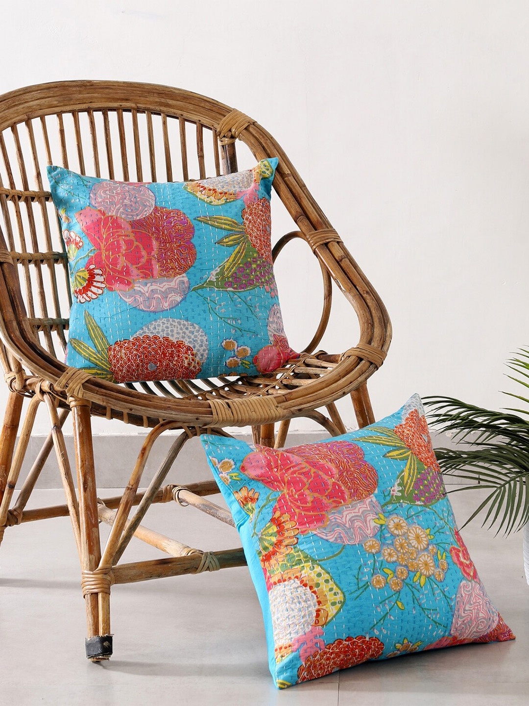 

HANDICRAFT PALACE Set of 2 Cotton Printed Square Cushion Covers, Turquoise blue