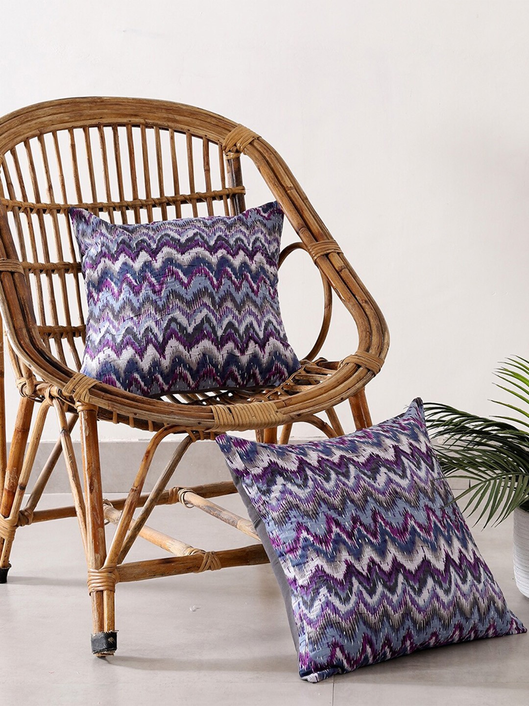 

HANDICRAFT PALACE Set of 2 Cotton Printed Square Cushion Covers, Grey