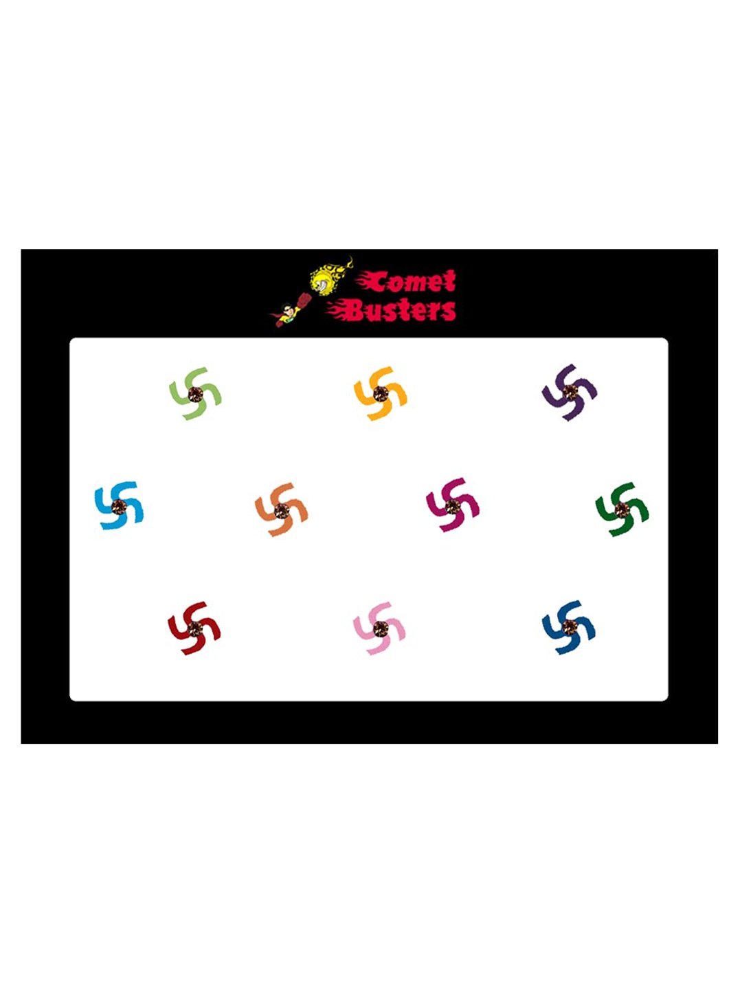 

Comet Busters 10 Pcs Embellished Reusable Swastika-Shaped Designer Bindis - Multicoloured, Multi