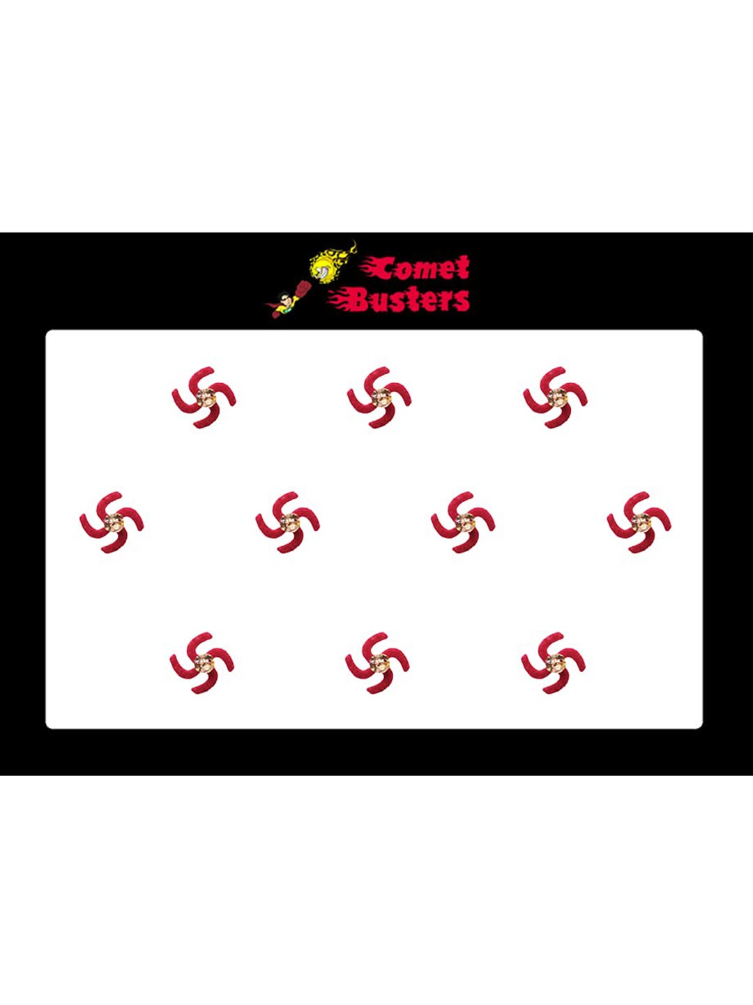 

Comet Busters 10 Pcs Embellished Reusable Swastika-Shaped Designer Bindis - Red