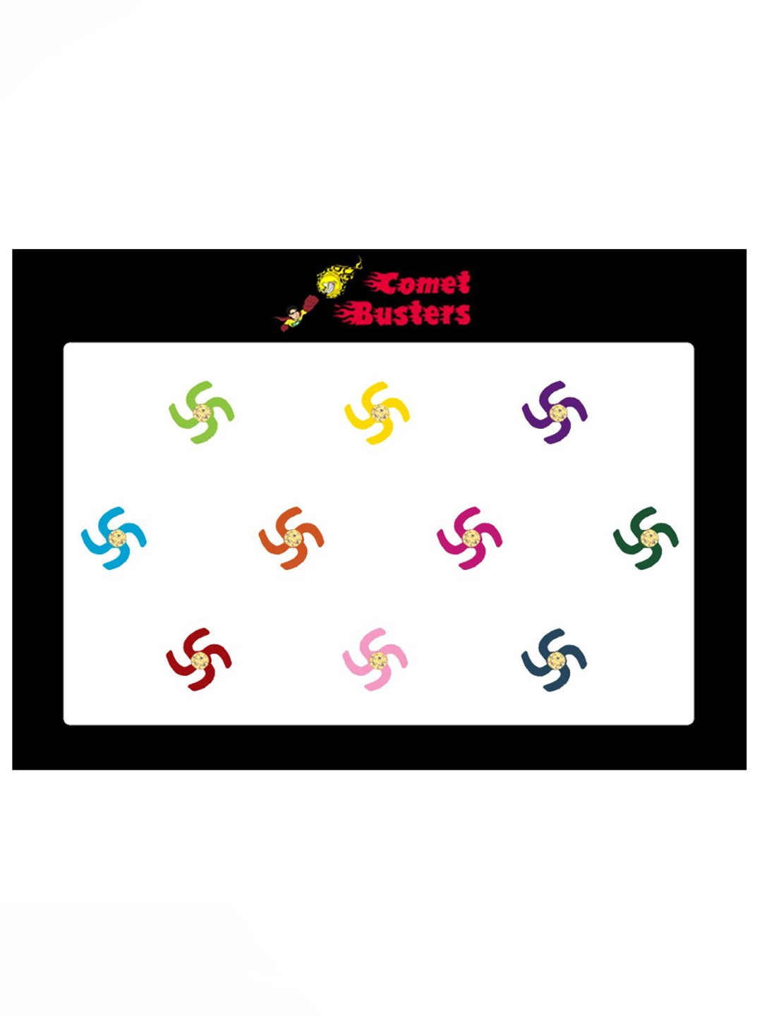 

Comet Busters 10 Pcs Embellished Reusable Swastika-Shaped Designer Bindis - Multicoloured, Multi