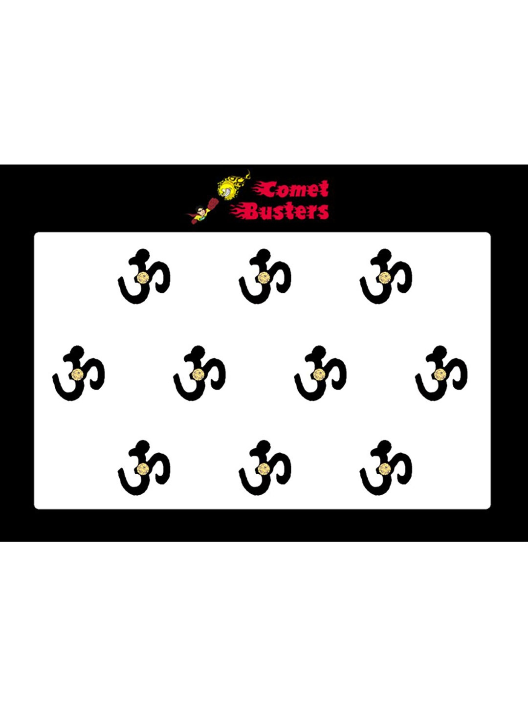 

Comet Busters 10 Pcs Embellished Reusable Om-Shaped Designer Bindis - Black