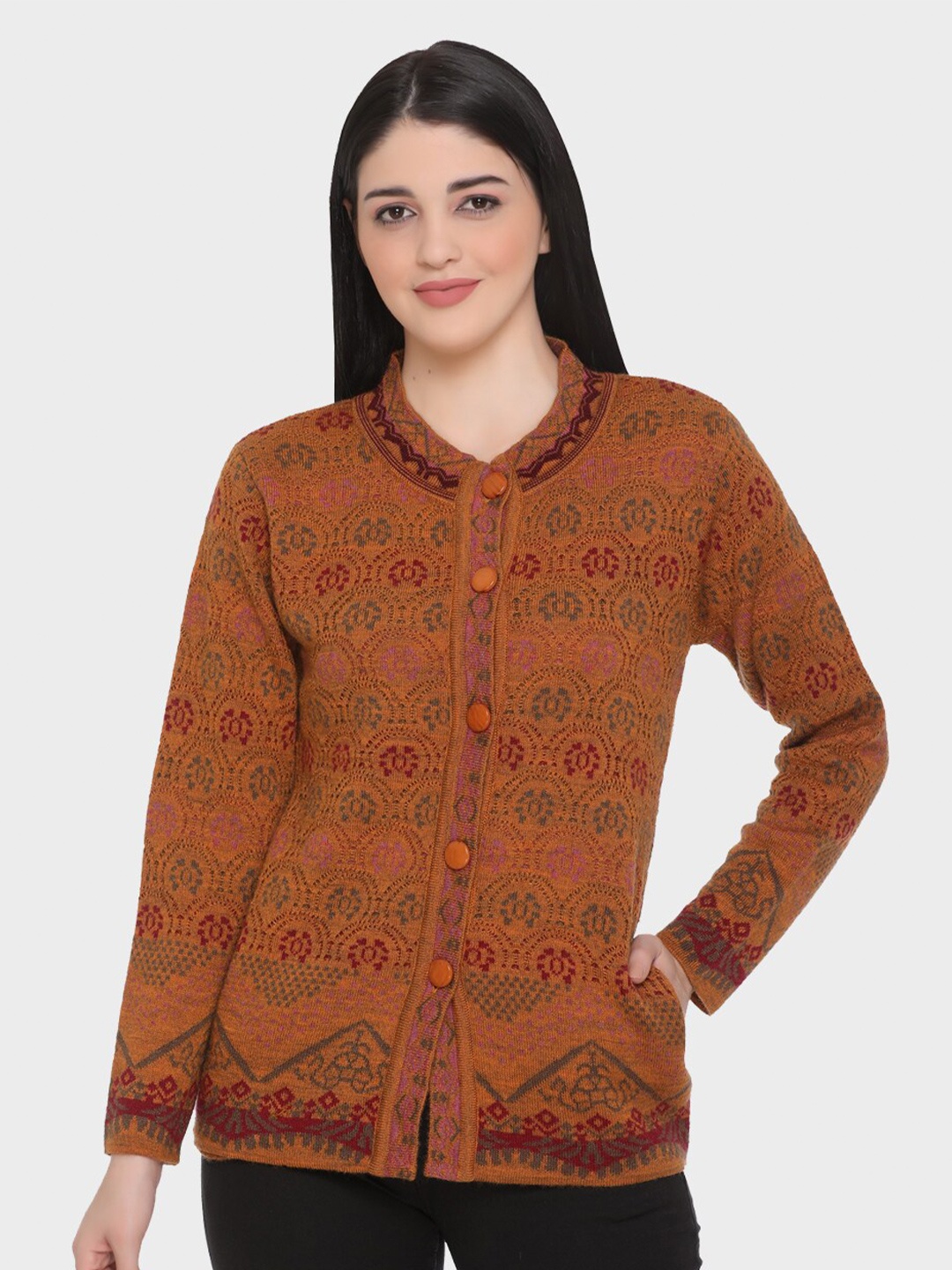 

aarbee Women Mustard Floral Cardigan