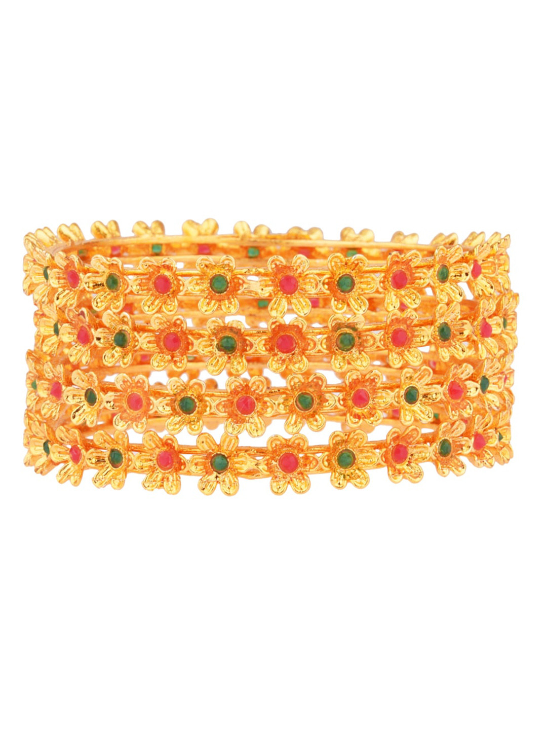 

FEMMIBELLA Set Of 4 Gold-Plated Stone Studded Bangle