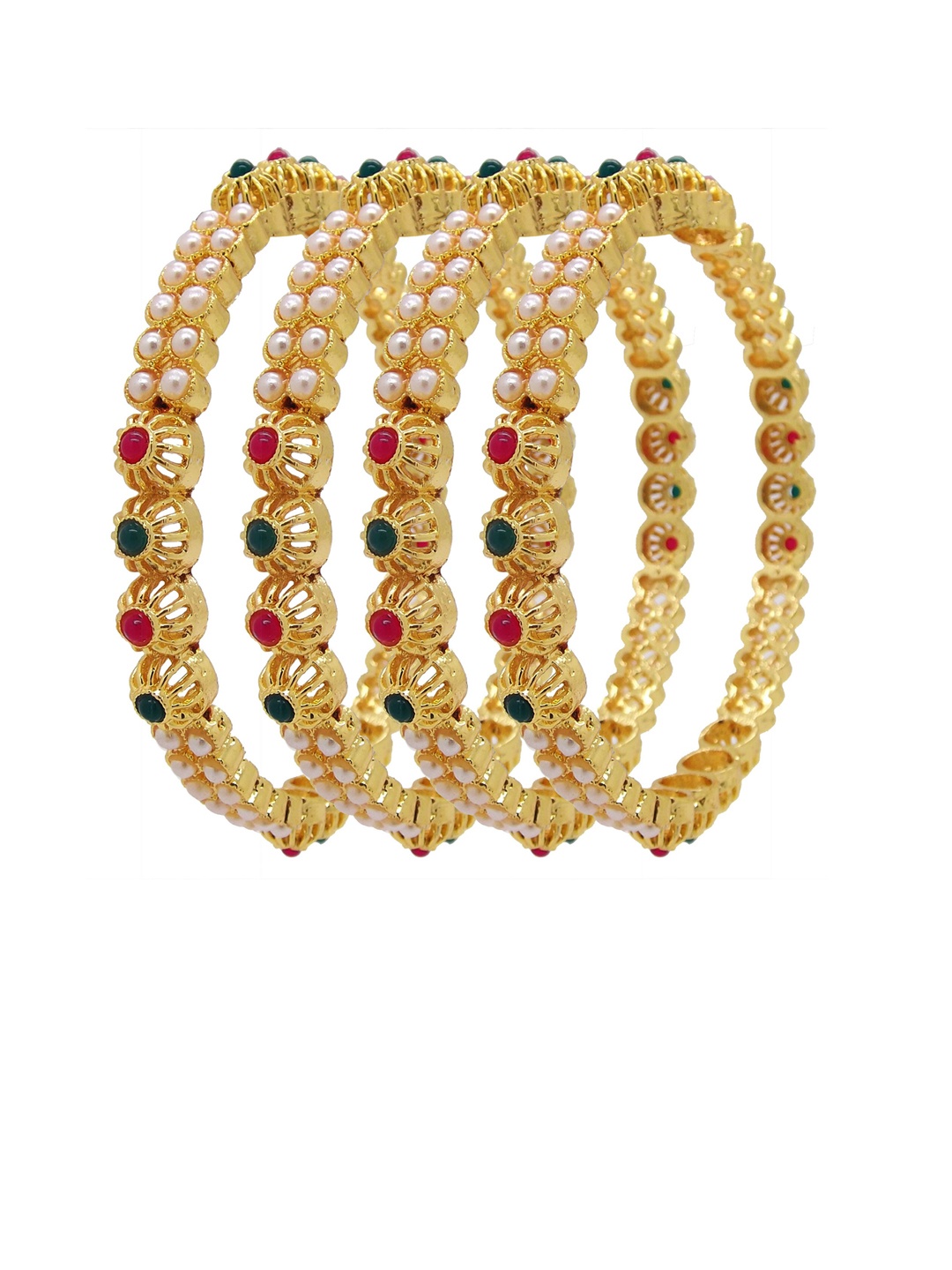 

FEMMIBELLA Set Of 4 Gold-Plated Stone Studded & Beaded Bangle