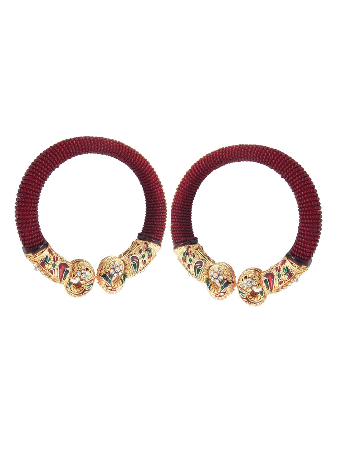 

FEMMIBELLA Set of 2 Gold-plated CZ Studded Meenkari Adjustable Bangles
