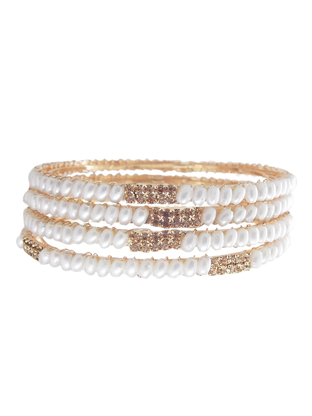 

FEMMIBELLA Set Of 4 Rose Gold-Plated Pearl & CZ Studded Bangles