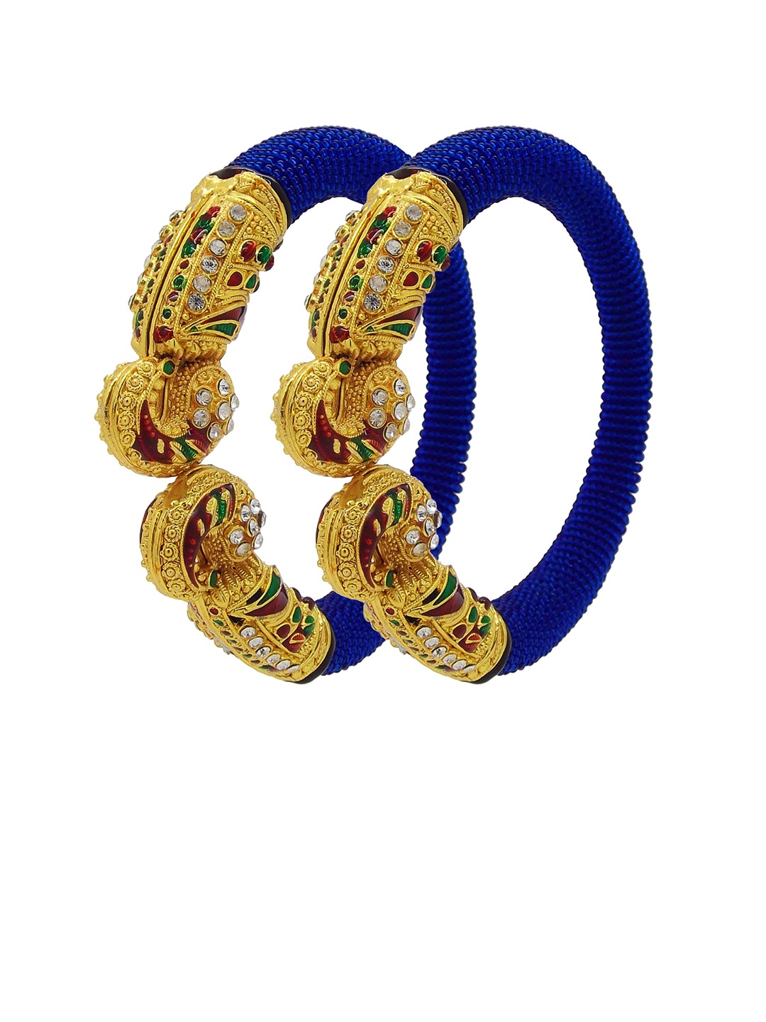 

FEMMIBELLA Set of 2 Gold-Plated CZ-studded & Beaded Adjustable Bangle, Blue