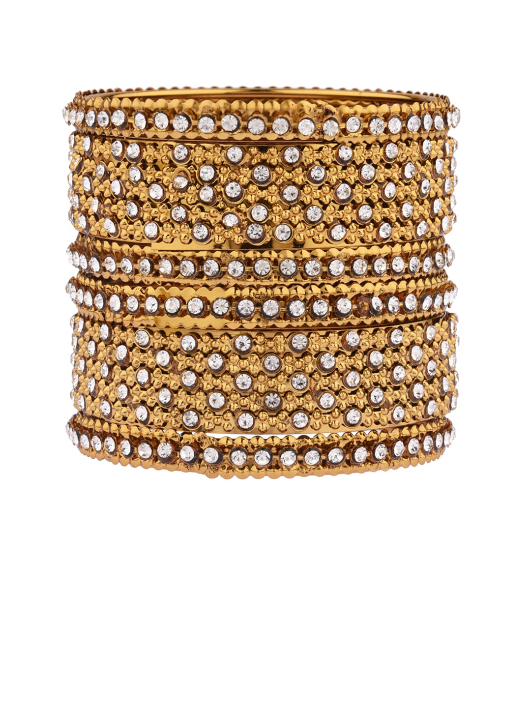 

FEMMIBELLA Women Set Of 6 Gold Plated Cubic Zirconia Bangle