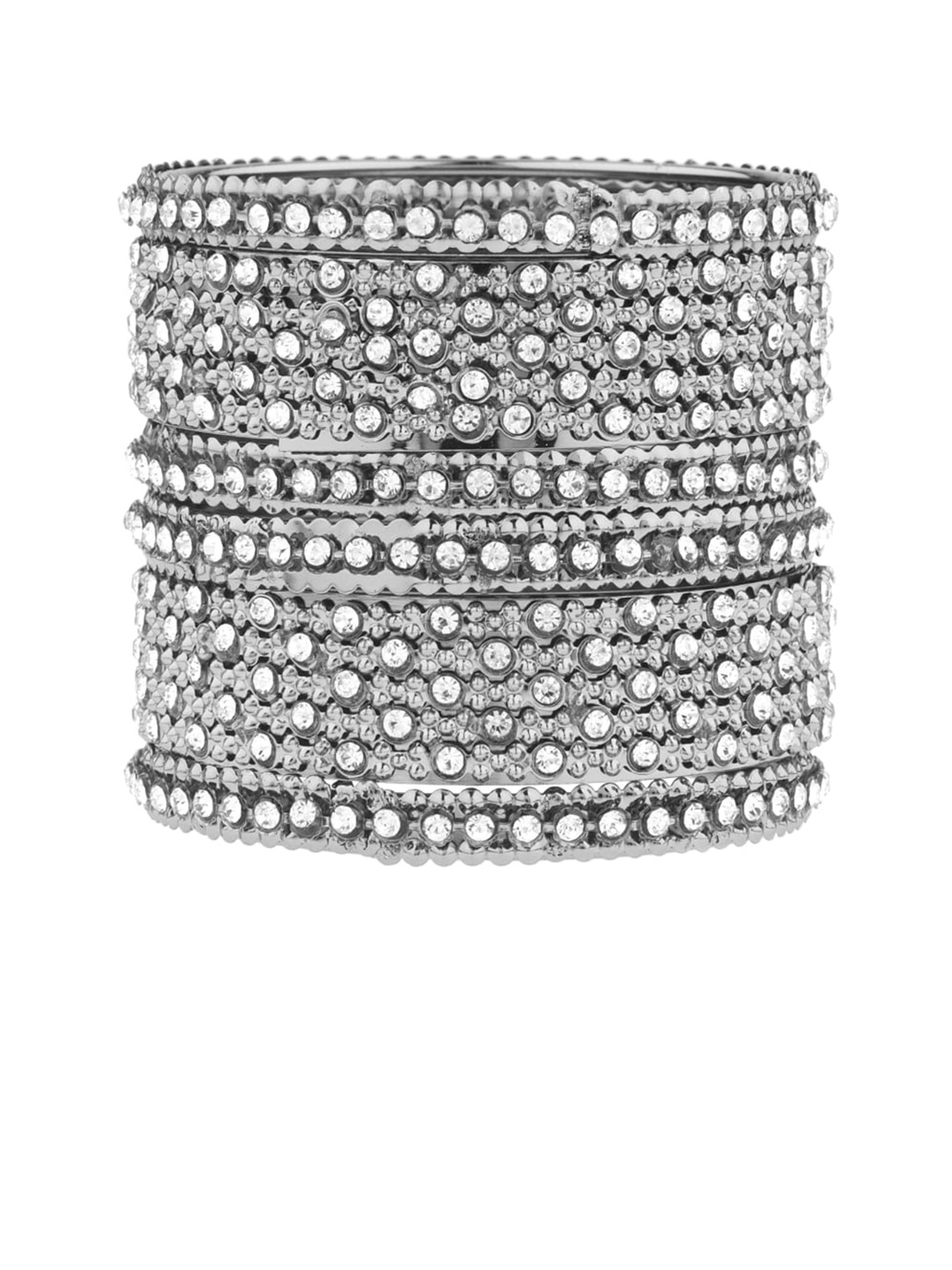 

FEMMIBELLA Women Set Of 6 Antique Silver-Plated Handcrafted Bangles