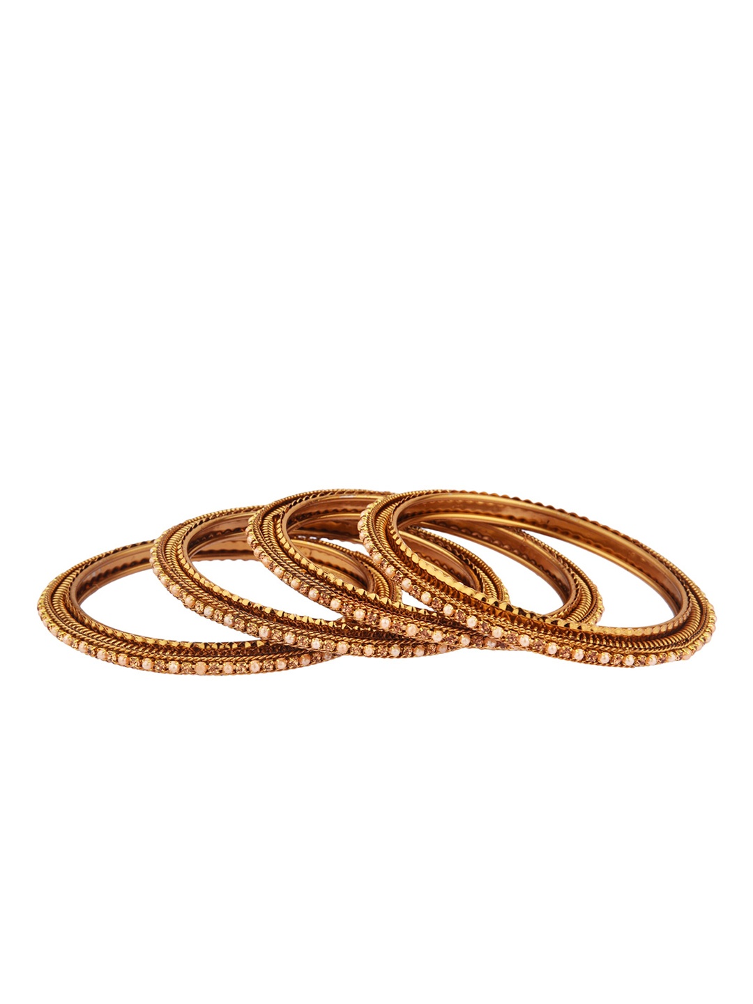 

FEMMIBELLA Set Of 4 Gold-Plated Pearl & CZ Studded Bangles