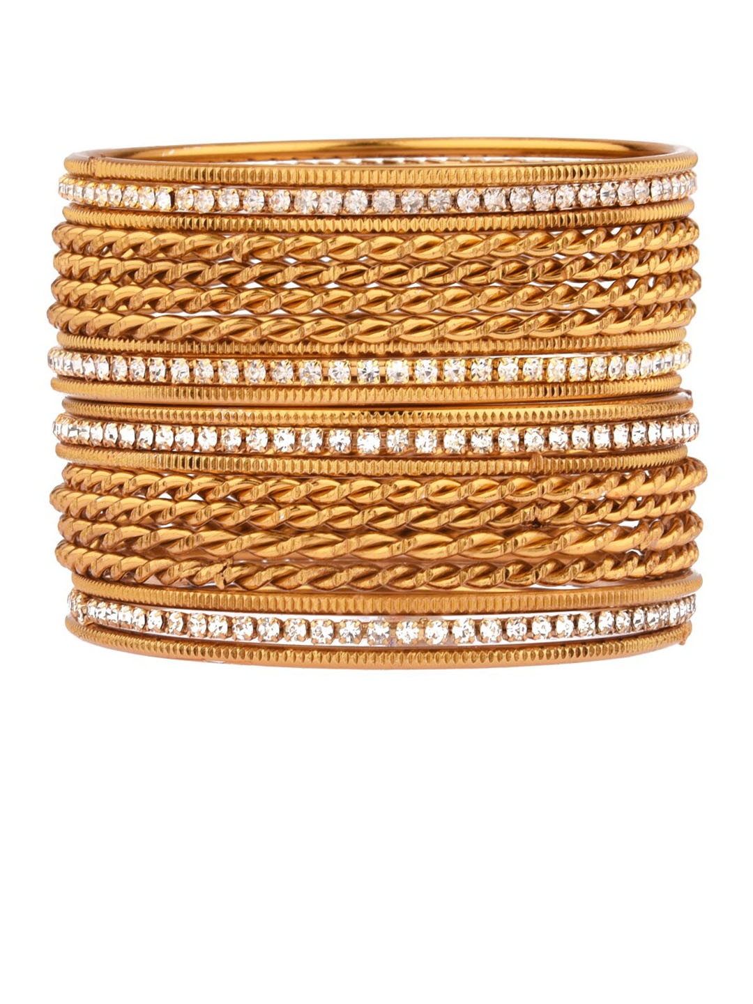 

FEMMIBELLA Set Of 20 Gold-Plated Stone-Studded Bangles Set