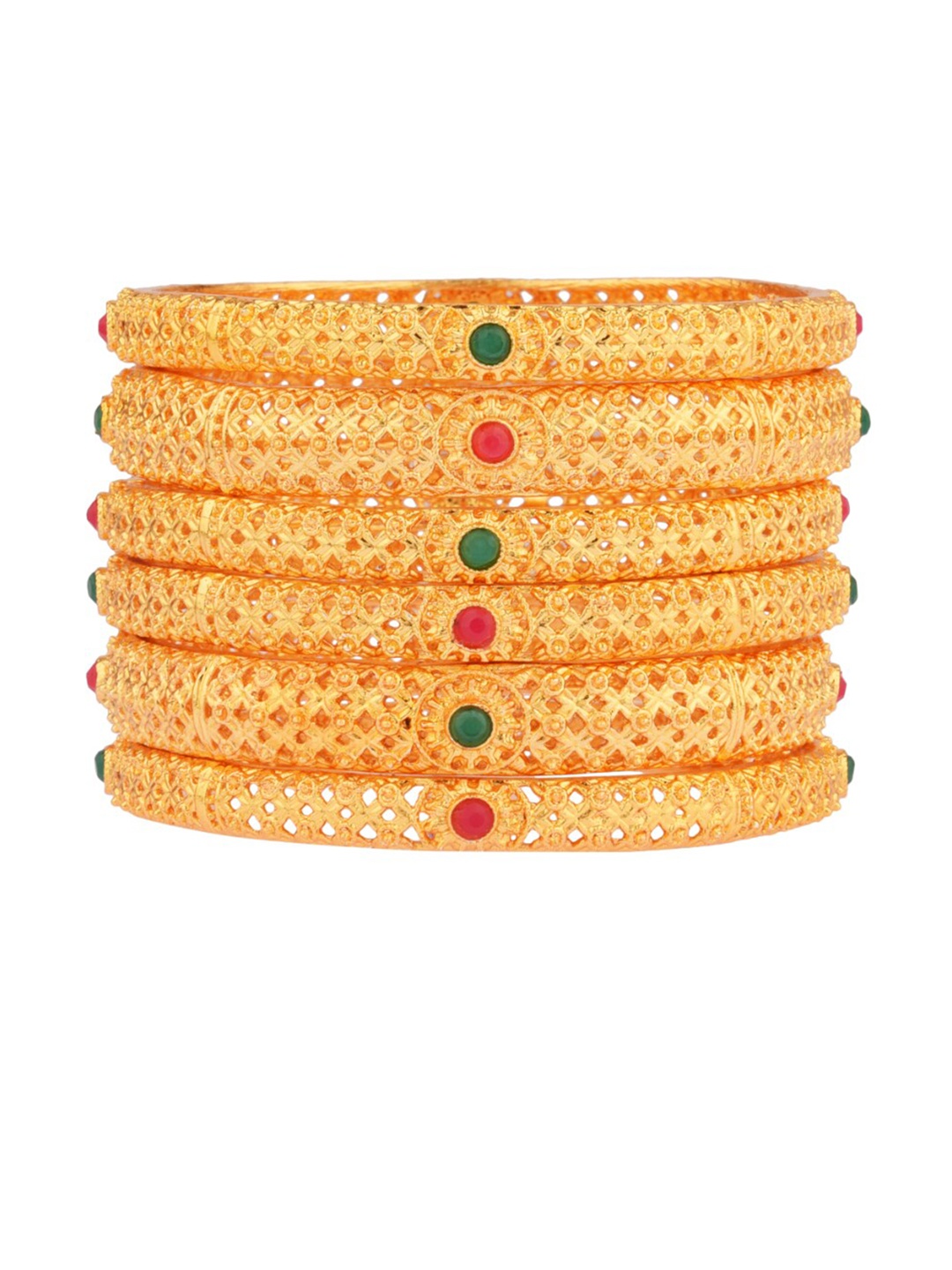 

FEMMIBELLA Set of 6 Gold-Plated Stone-studded Bangle