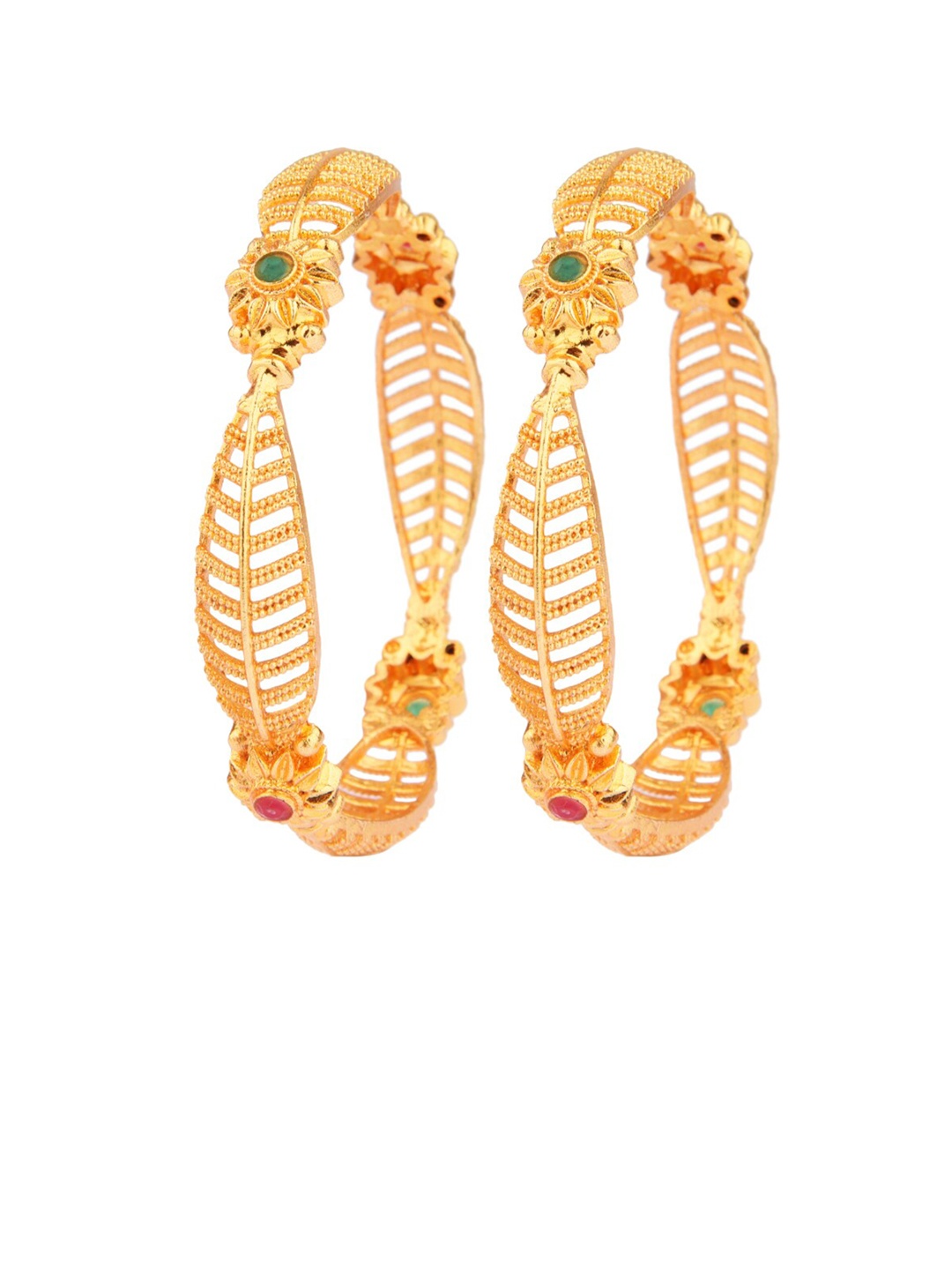 

FEMMIBELLA Set Of 2 Gold-Plated Stone Studded Bangles