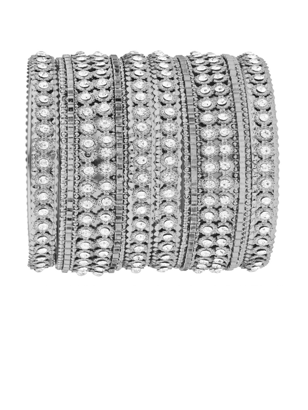 

FEMMIBELLA Silver-Plated Set Of 6 CZ Studded Bangle