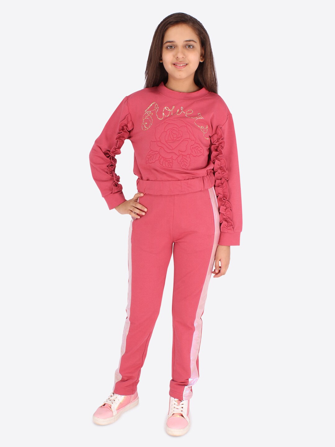 

CUTECUMBER Girls Printed Tracksuit, Pink