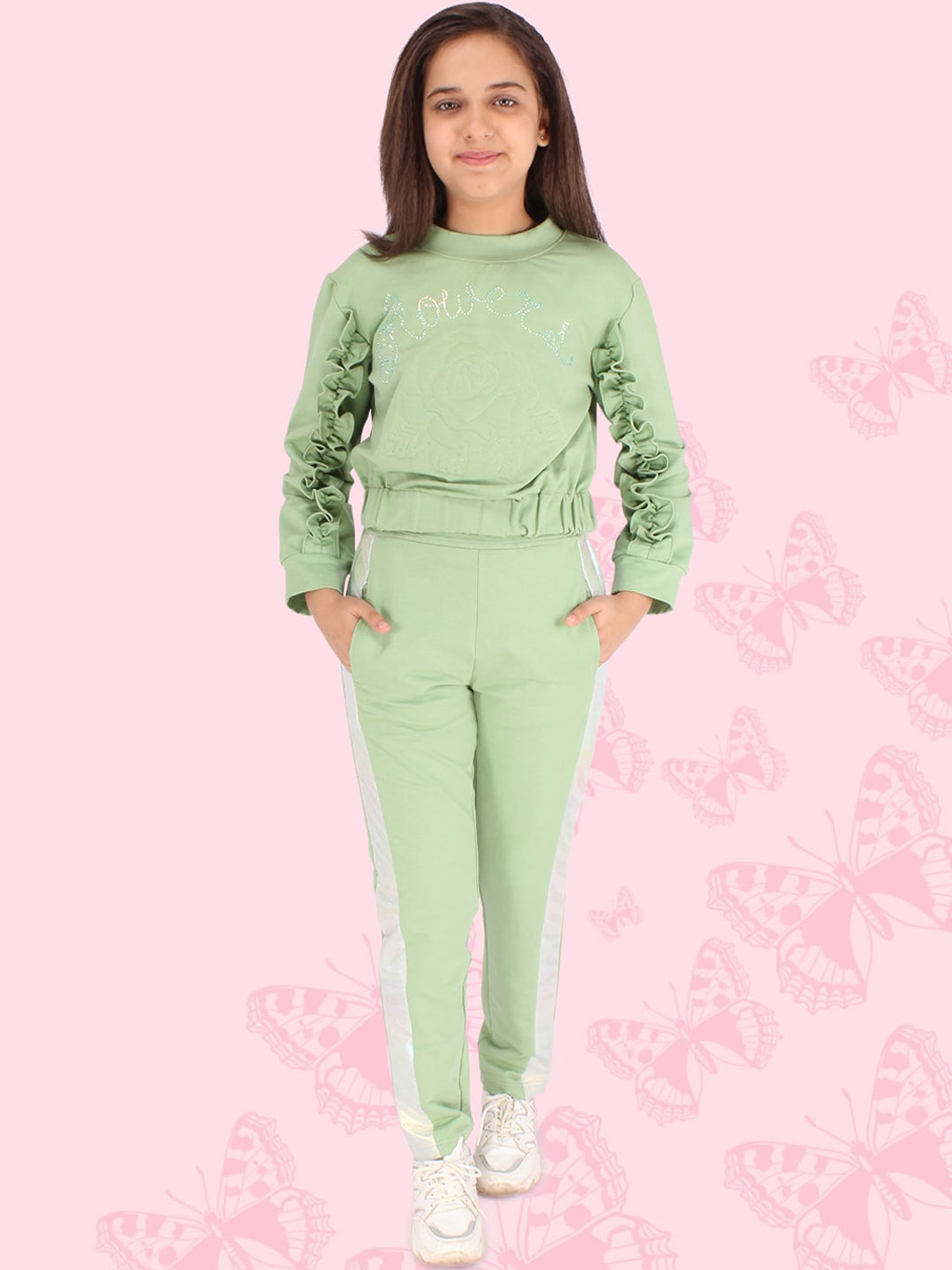 

CUTECUMBER Girls Cotton Knit Tracksuit, Green
