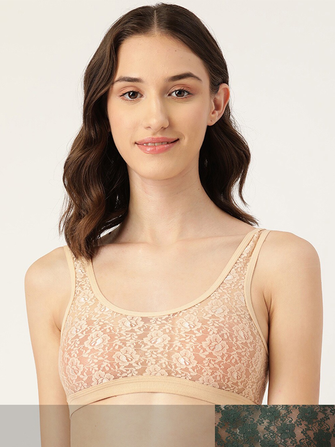 

Leading Lady Women Pack Of 2 Floral Nylon Bralette Bra, Nude