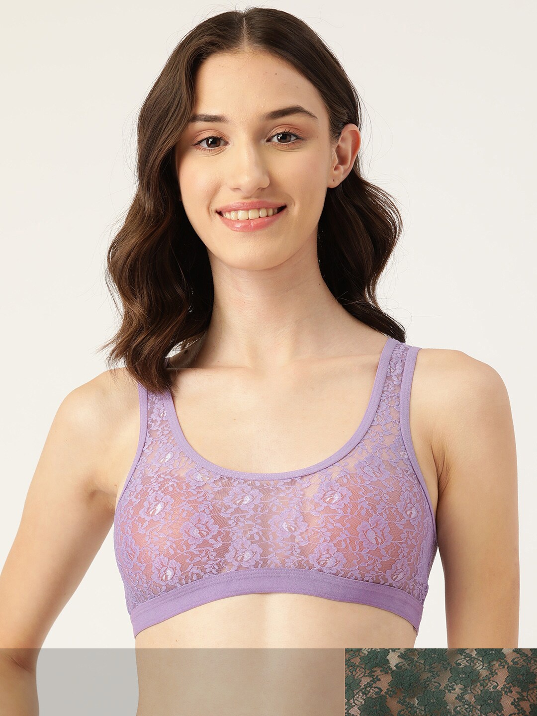 

Leading Lady Women Pack Of 2 Floral Nylon Bralette Bra, Green