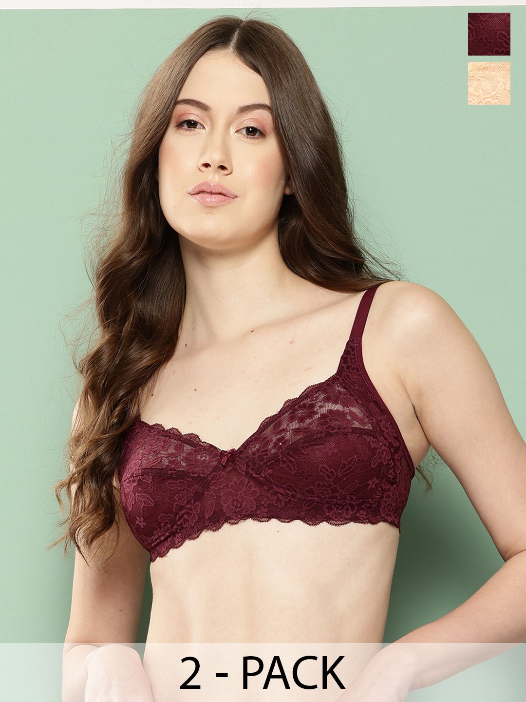 

Leading Lady Women Pack Of 2 Floral Nylon Bra, Peach