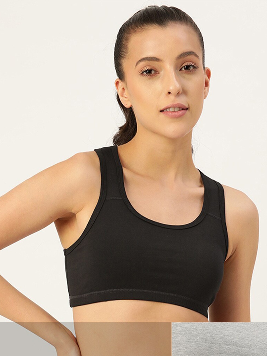 

Leading Lady Women Pack Of 2 Solid Non Padded Cotton Bralette Bra, Grey