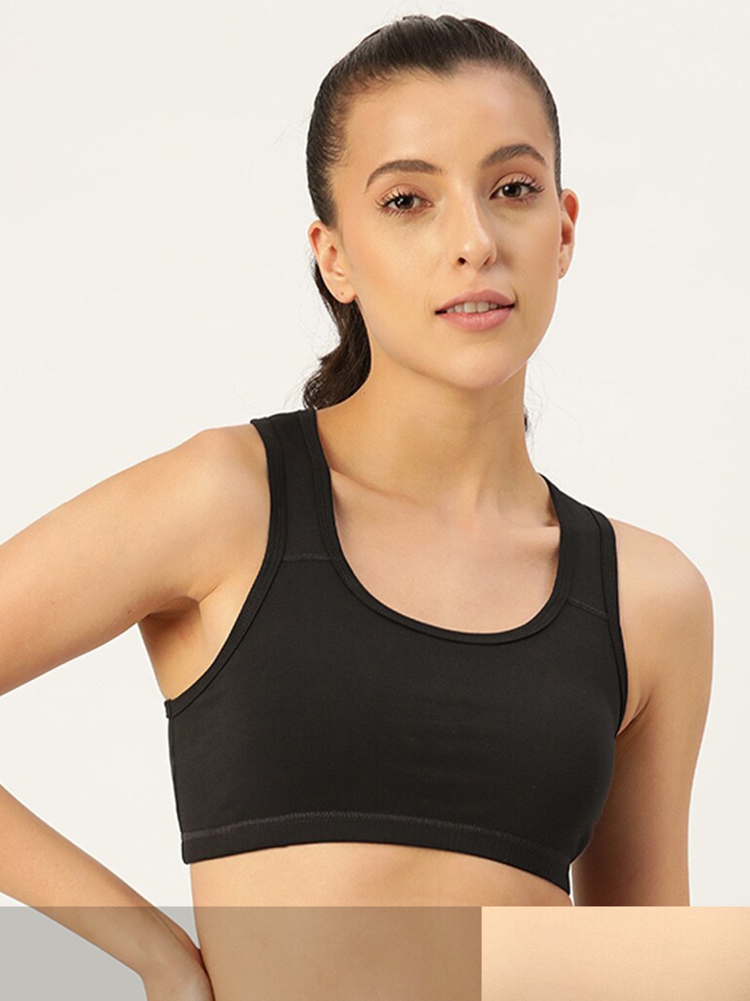 

Leading Lady Women Pack Of 2 Solid Non Padded Cotton Bralette Bra, Black