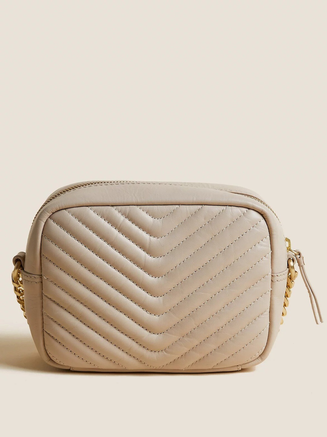 

Marks & Spencer Textured Leather Structured Sling Bag with Quilted, Cream
