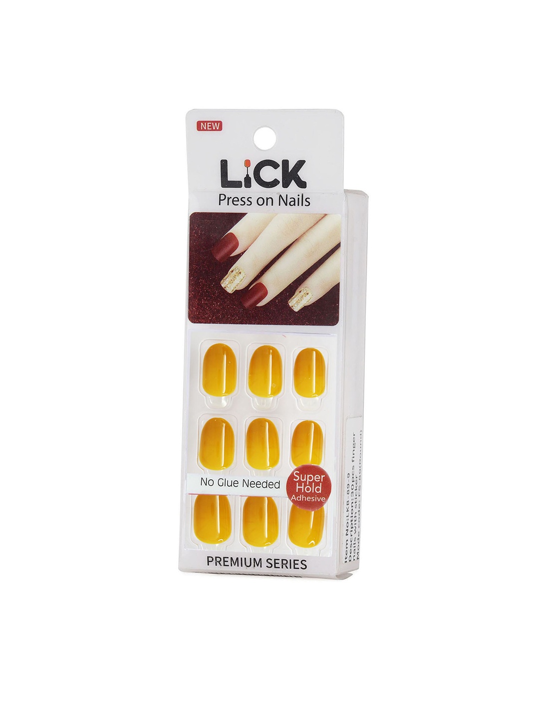 

LICK 12pc Acrylic Reusable Stick on Nails Extension, Yellow