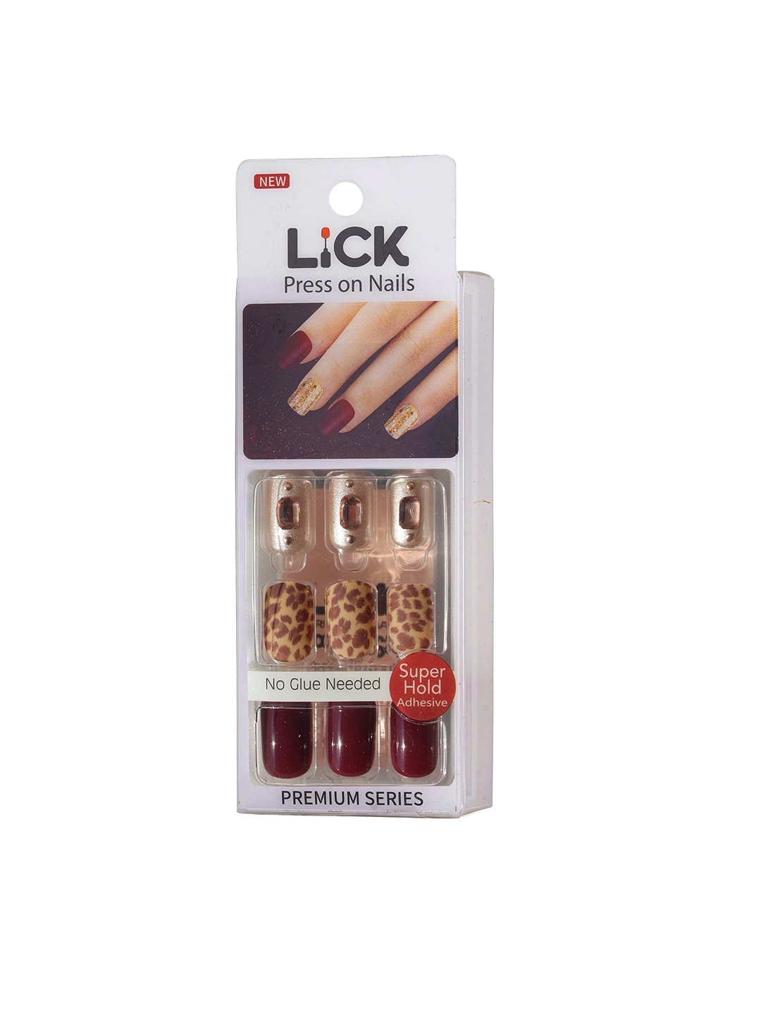

LICK 12 Pcs Artificial Reusable Press On Nail Extension with Application Kit, Maroon