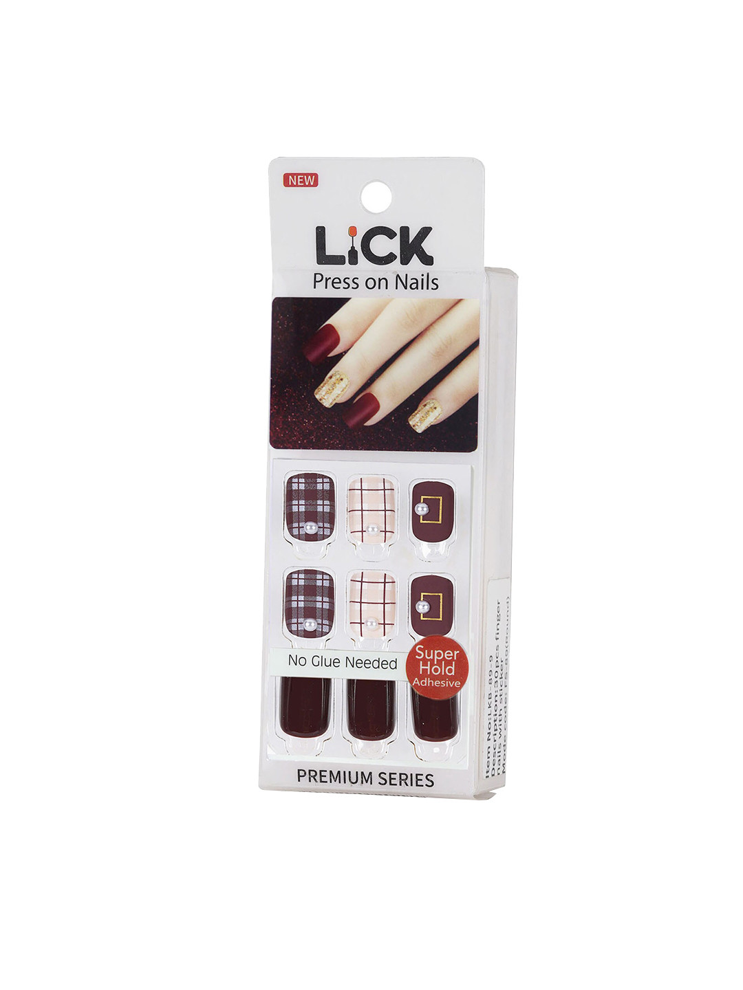 

LICK Set Of 12 Acrylic Reusable False/Fake/Artificial Nails with Application Kit, Maroon