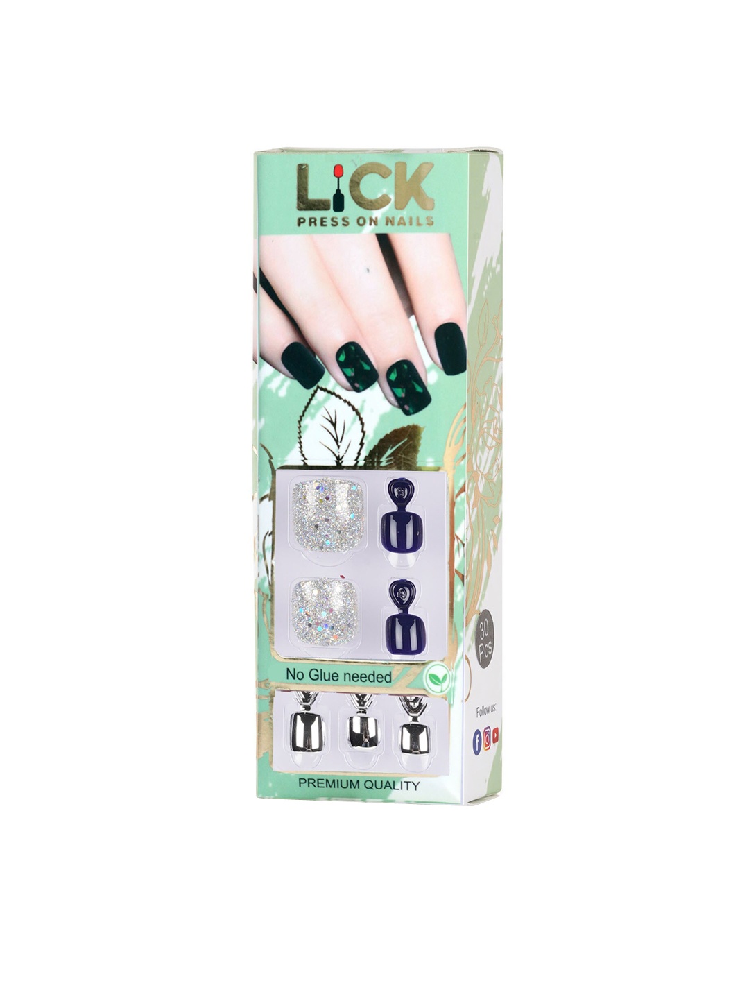 

LICK Set Of 12 Artificial Toe Nails Set Acrylic Reusable Fake/False Nails Extension, Blue