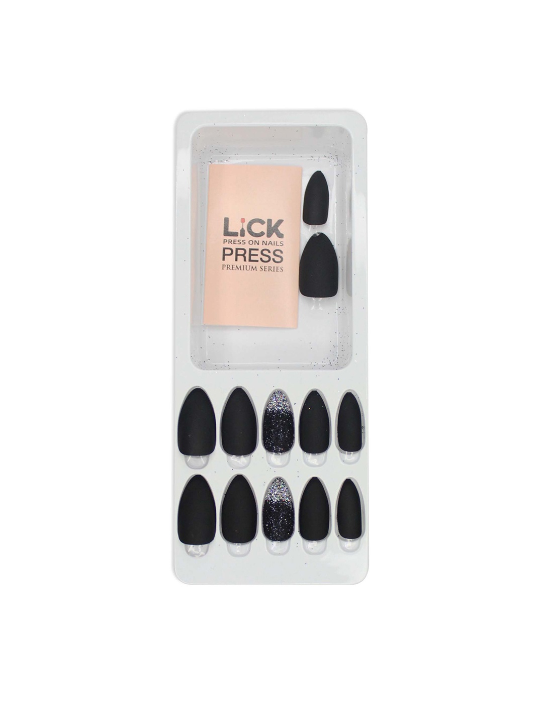 

LICK 12 Pcs Artificial Reusable Press On Nail Extension with Application Kit-Matte Black