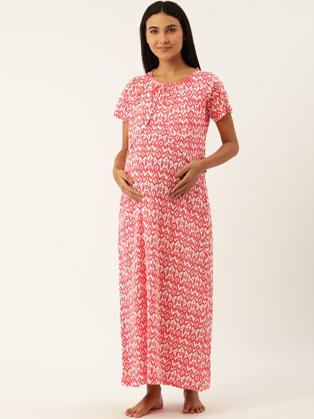 

Nejo Maternity Printed Cotton Maxi Nightdress, Coral