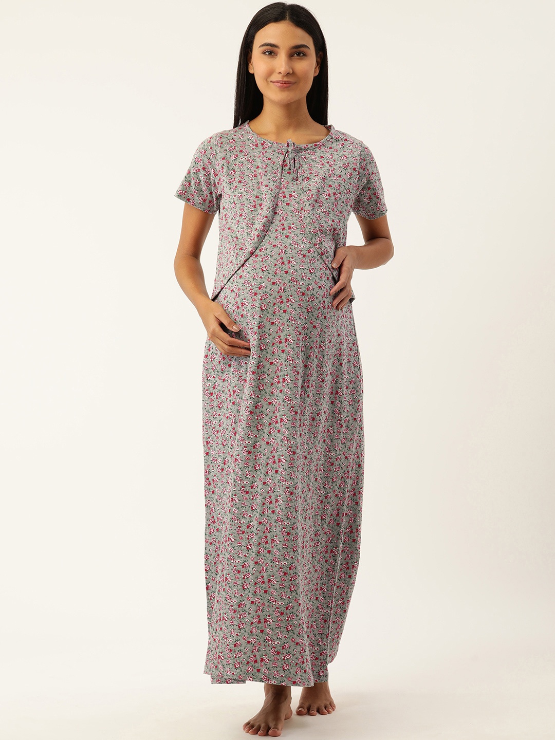 

Nejo Maternity Printed Cotton Maxi Nightdress, Grey