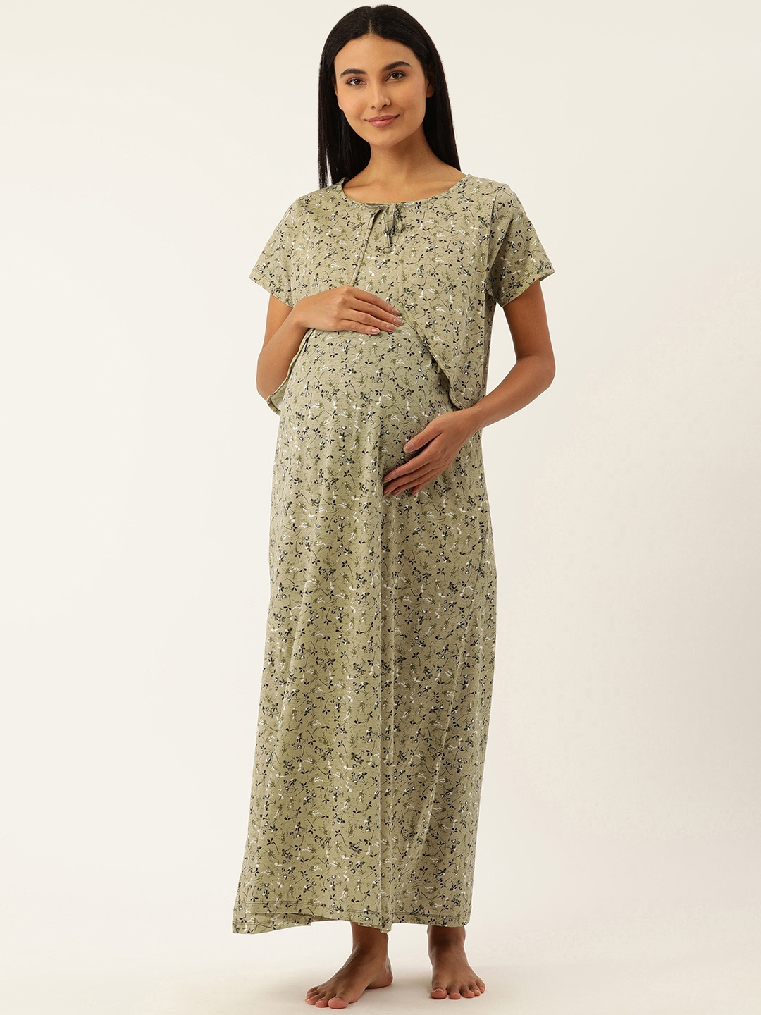 

Nejo Maternity Printed Cotton Maxi Nightdress, Olive