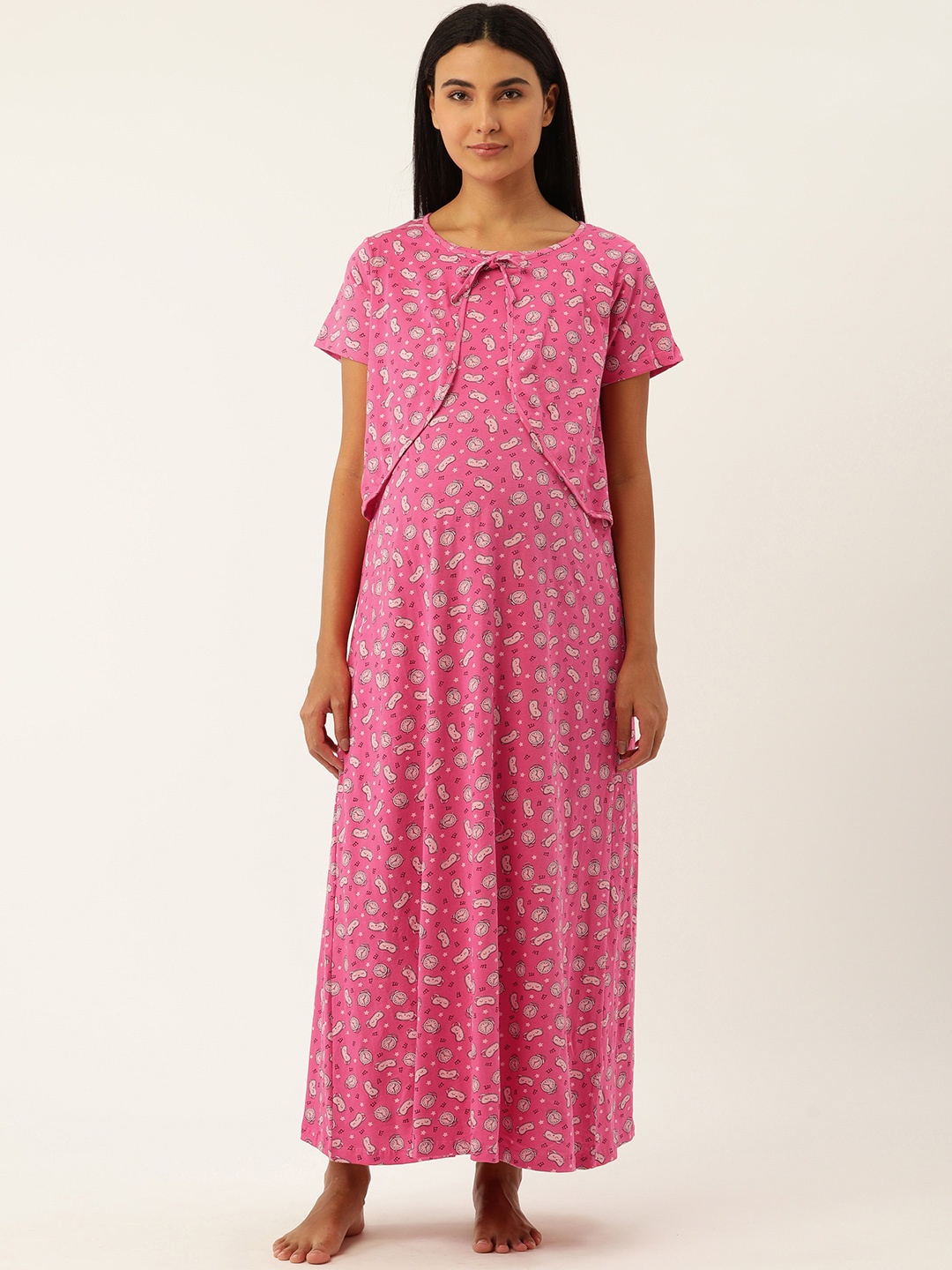 

Nejo Maternity Printed Cotton Maxi Nightdress, Fuchsia